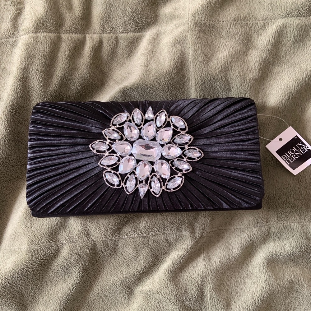 Black Diamond Jeweled Clutch / Crossbody Purse